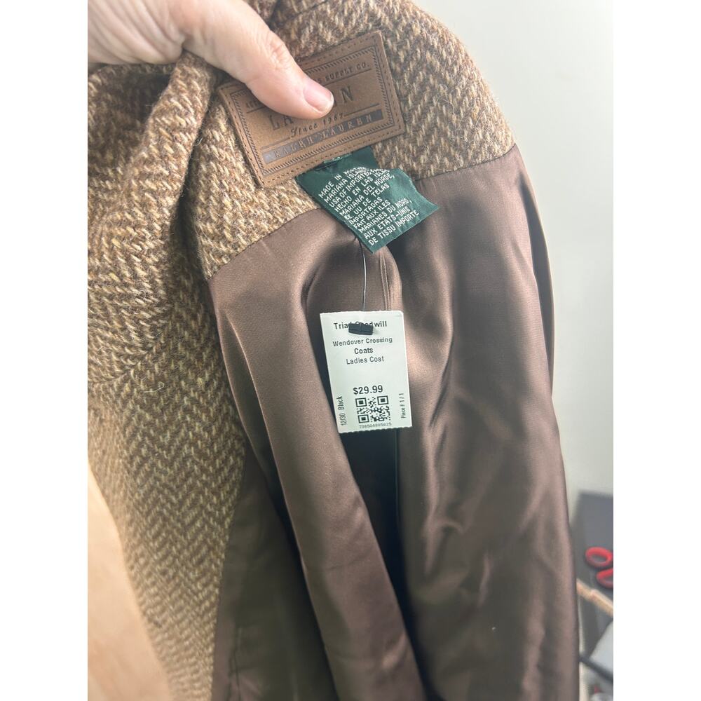 Lauren Ralph Lauren Wool Coat Brown Herringbone Button Front Women’s M - Picture 11 of 11